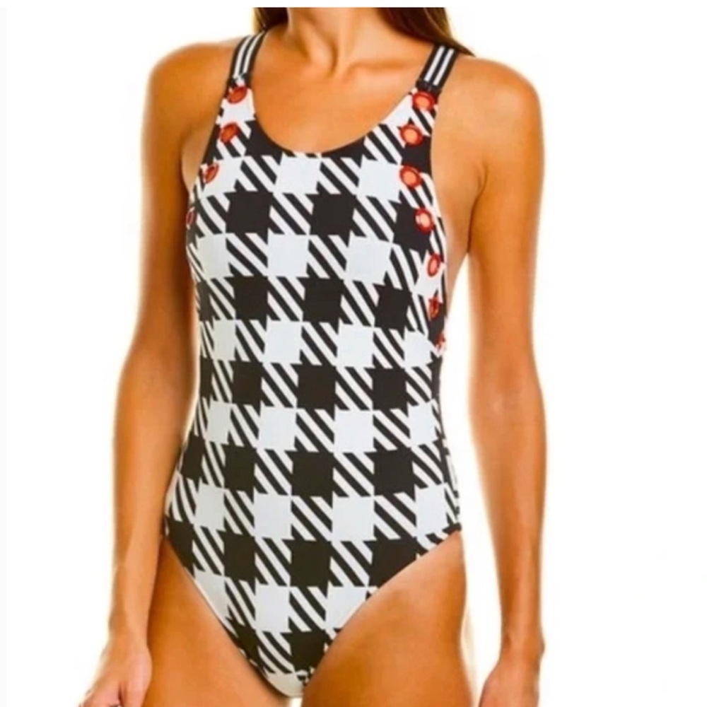 Solid & Striped Jackie houndstooth one piece swimsuit, size M